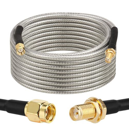 RP-SMA Male to RP-SMA Female Bulkhead Cable 20FT, RG58 Coaxial Cable with Panel Mount, Gold Plated Connector, Low Loss RF Extension Cable for WiFi Antenna, Router, FPV, SDR - size: 20FT