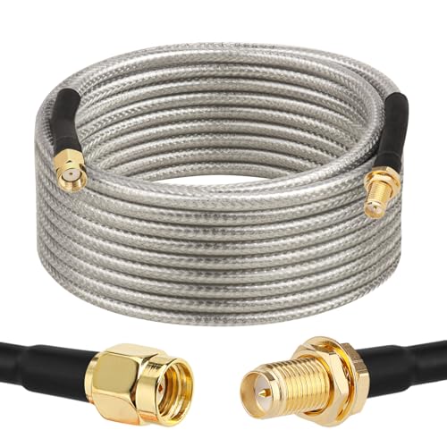 RP-SMA Male to RP-SMA Female Bulkhead Cable 20FT, RG58 Coaxial Cable with Panel Mount, Gold Plated Connector, Low Loss RF Extension Cable for WiFi Antenna, Router, FPV, SDR - size: 20FT
