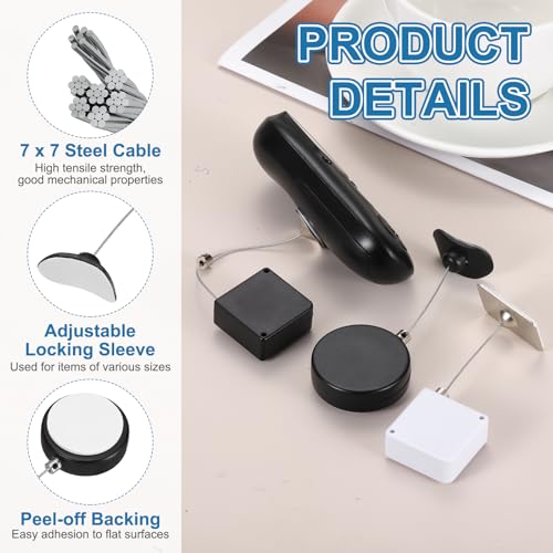 PATIKIL 3.3ft (1M) Retractable Remote Control Cable Tether 1.5N, 3PCS Remote Control Security Lanyard Lock Adjustable Locking Leash with Plastic Caps for TVs Tablets Showroom, Black - color: Black, size: 3.3ft