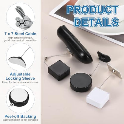 PATIKIL 3.3ft (1M) Retractable Remote Control Cable Tether 1.5N, 3PCS Remote Control Security Lanyard Lock Adjustable Locking Leash with Plastic Caps for TVs Tablets Showroom, Black - color: Black, size: 3.3ft