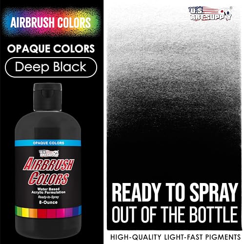 U.S. Art Supply Opaque Deep Black Acrylic Airbrush Paint, 8-oz Bottle - color: Deep Black, size: 8 Fl Oz (Pack of 1)