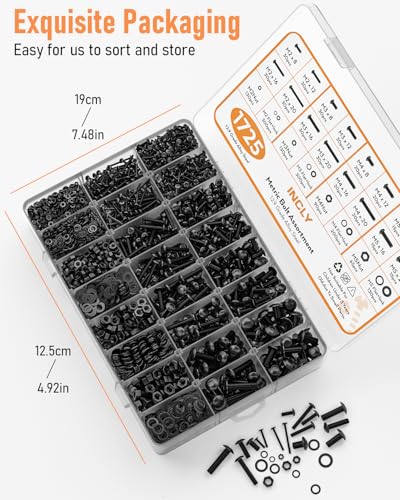 INCLY 1725PCS Metric Screw Assortment with 4 Wrenches &1 Tweezer