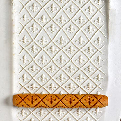 MKM Pottery Tools Wood Hand Rollers for Clay (HR-25 Fleur de lis) - size: HR-25 Fleur de lis