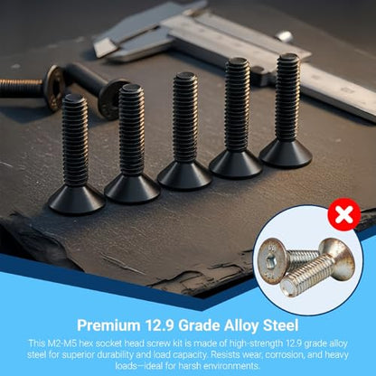 M2 M3 M4 M5 Fasteners 12.9 Alloy Steel Countersunk Hex Socket Screw Kit - color: 3360 M2/M3/M4/M4 Button Flat