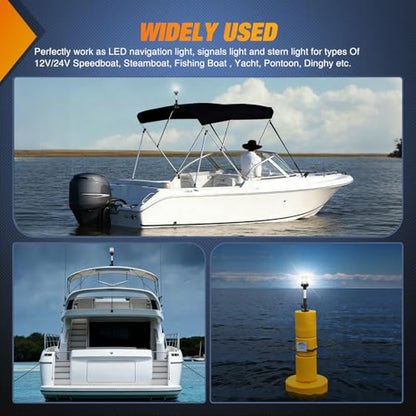 Nilight Marine Boat Stern Light 9" White Fold Down Anchor 360°Lighting - color: 9Inch Boat Stern Light