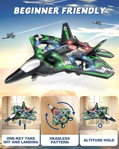 JoyRapt Drones for Kids, RC Plane, Remote Control Airplane with LED, Green - color: Green