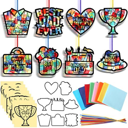 Eersida 32 Pcs Best Dad Suncatcher Craft Kit Stained Glass DIY - style: Best Dad