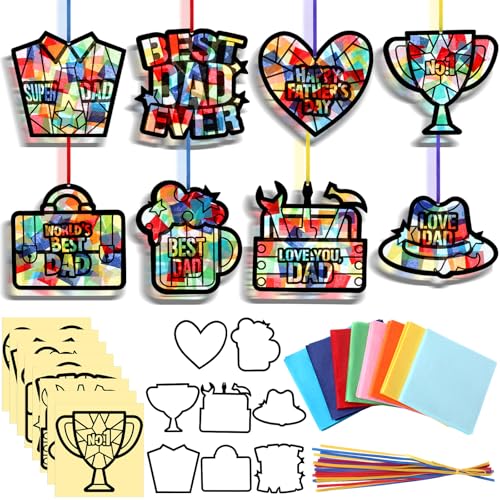Eersida 32 Pcs Best Dad Suncatcher Craft Kit Stained Glass DIY - style: Best Dad