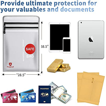 Fireproof Document Bags,Waterproof and Fireproof Money Bag,Fireproof Safe Storage Pouch with Double Zipper Double Layer for A4 Document Holder,File,Cash and Tablet