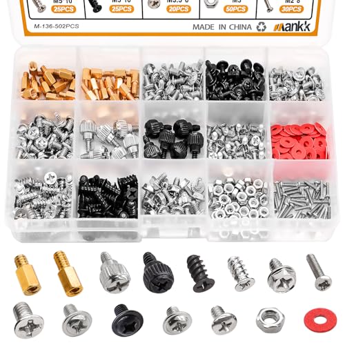 mankk 502PCS Computer Screw Assortment Kit Motherboard Standoffs Screws Laptop Screws for HDD Hard Drive,PC Case,Fan,ATX Case, SSD,CD-ROM - color: Multi-502PCS