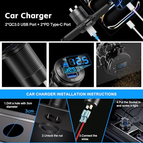 2 Pack 12V USB Outlet 4 Port Car Boat Marine Charger Voltmeter - color: 2PD+2USB(2Pack)