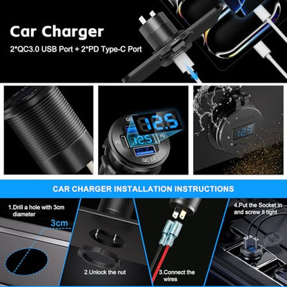2 Pack 12V USB Outlet 4 Port Car Boat Marine Charger Voltmeter - color: 2PD+2USB(2Pack)