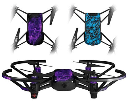 Skin Decal Wrap 2 Pack Compatible with DJI Ryze Tello Flaming Fire Skull Purple Drone NOT Included
