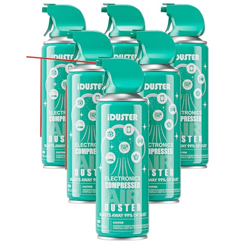 iDuster Compressed Air Duster for Electronics - Disposable Cleaning Duster Compressed Air Can for Computer and Keyboard, 6 Packs