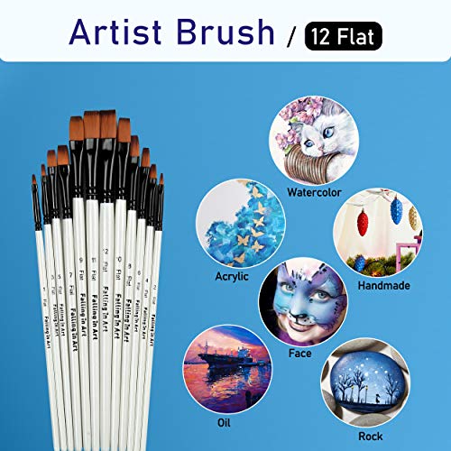 Falling in Art 12 PCS Professional Flat Paint Brushes Set - style: 12 Pcs Flat