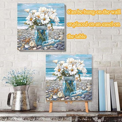VIGEGU Beach Flowers Paint by Numbers Kit for Adults with Frame - color: Paint by Number -20