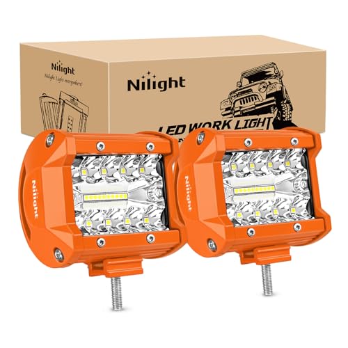 Nilight LED Light Bar 2PC 4Inch 60W Flood Spot Triple Row Driving Lamp - color: 2Pcs Amber Shell with White Light