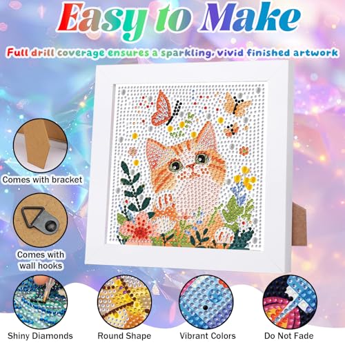 WEMEON Cat Diamond Art Kits for Kids with Frame 7x7 inch - color: Cat