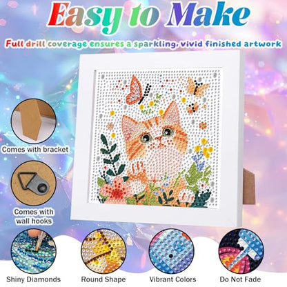 WEMEON Cat Diamond Art Kits for Kids with Frame 7x7 inch - color: Cat
