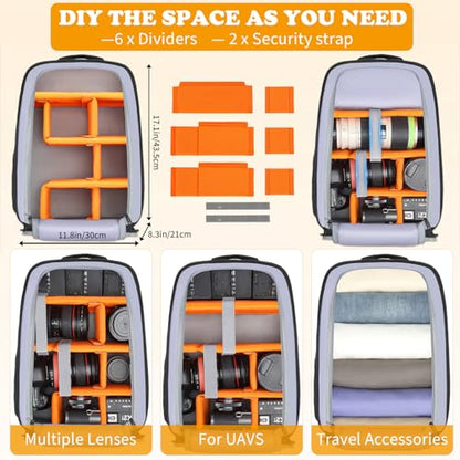 HAMBOLY Professional Camera Bag Backpack for DSLR, SLR & Mirrorless - color: Black + Orange