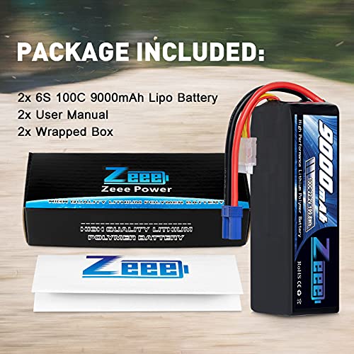 Zeee 6S Lipo Battery 9000mAh 22.2V 100C EC5 Connector (2 Pack)
