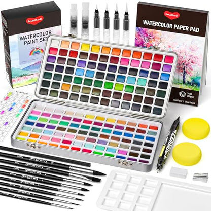 Smallbudi All in One Watercolor Paint Set 168 Colors with Portable Box