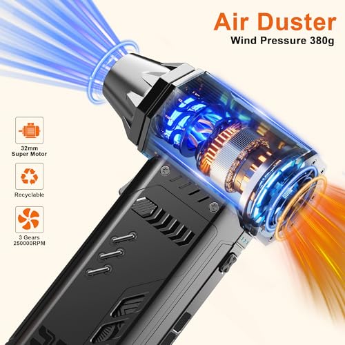 Electric air Duster，250,000RPM Super Power mini Blower,2 Swappable Battery