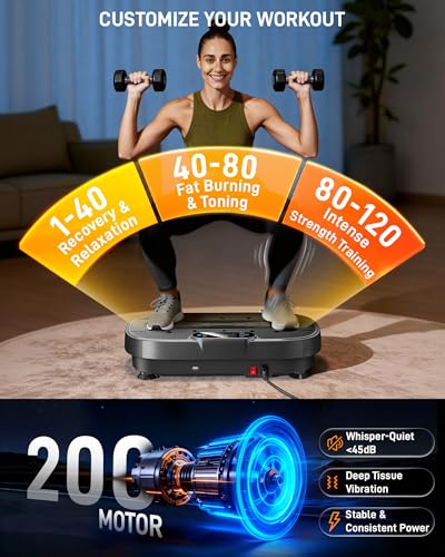 Renoj 3D Vibration Plate Exercise Machine, 200W Motor, 455lbs Capacity - color: Matte Black