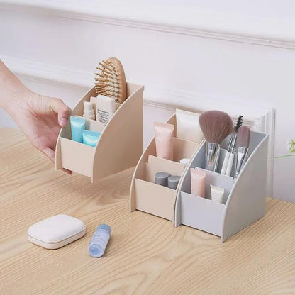 3 Grid Remote Control Box Cosmetics Desktop Storage Case Stand Holder Home Office Stationery Phone Organizer (B)
