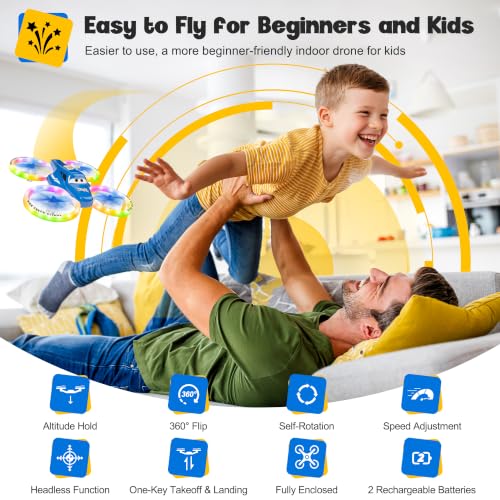 Drones for Kids and Beginners with LED Lights 2 Batteries One Key Start - color: Blue