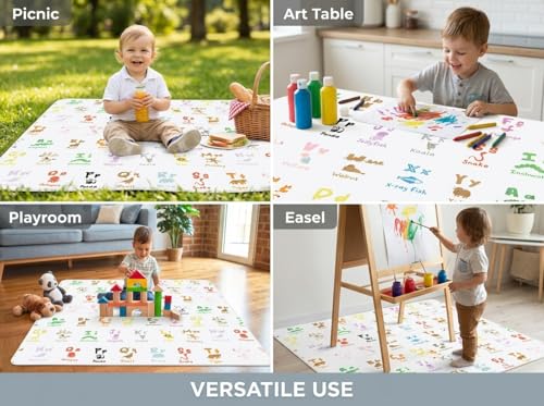Splat Mat for Under High Chair, Waterproof Washable High Chair Floor Mat - color: Zoo Alphabets