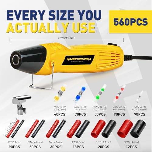 haisstronica 560PCS Wire Repair Kit, Solder Seals, 3:1 Tubing, Heat Gun - size: 560 PCS