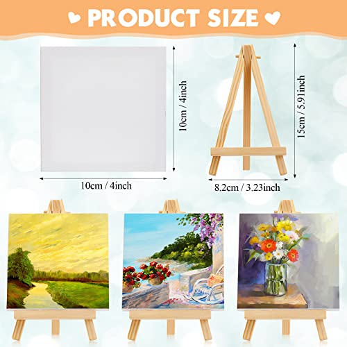 128 Pcs /64 Pack 4 x 4 Inch Mini Canvas and Easel Set Bulk for Paint Party - size: 4 x 4 Inch