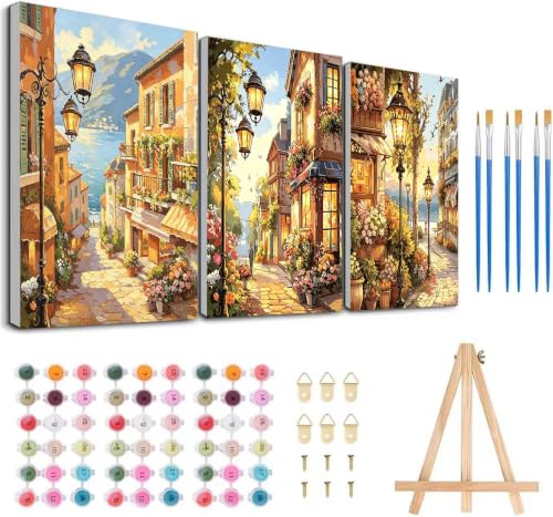 3 Pack Landscape Paint by Numbers Kit for Adults with Frame-Wooden Ease - color: 3 Pack Landscape