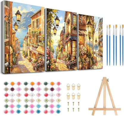 3 Pack Landscape Paint by Numbers Kit for Adults with Frame-Wooden Ease - color: 3 Pack Landscape