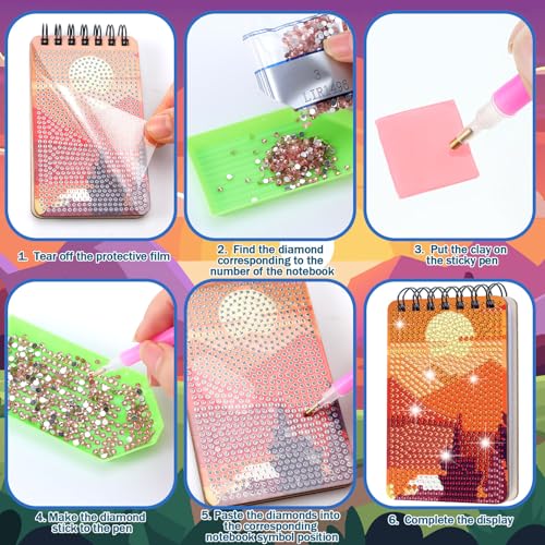 Fuyoooo 12 Pcs Landscape Diamond Art Notebook for Adults, 4.72 x 2.83 Inch - style: Landscape