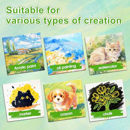 ESRICH Mini Stretched Canvas 16Pack 3x3inch, 2/5Inch Profile Art Primed Canvases for Painting, Cotton Small Professional Stretched Canvas for Kids and Art Supplies. - size: 16 Packs Stretched Canvas - 3*3in
