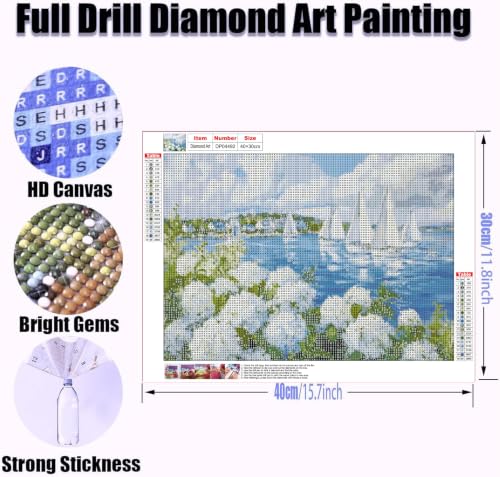 ZeeLionArt Diamond Art Kit, Coastal White Hydrangea Sailboat, 16 x 12 Inch - color: DP04492