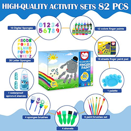 AROIC 82 Pack Washable Finger Paint Set, 12 Color Finger Paint 1oz Each - style: 82pcs