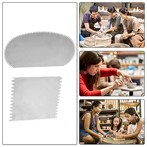 2 Pcs Serrated Scraper Crafts Tool Stainless Steel Pottery Clay Sculpture Scraper Ceramics Clay Sculpting Tools Kit for Sculpting Texturing Modeling