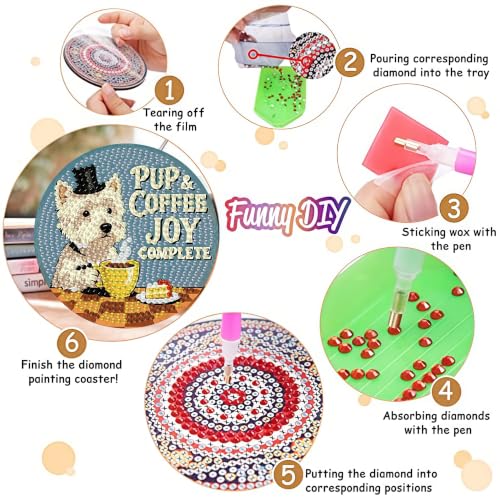 8 Pack Diamond Art Coasters, Coffee Dog Diamond Painting Coasters - color: Coffee Dog Coasters-a