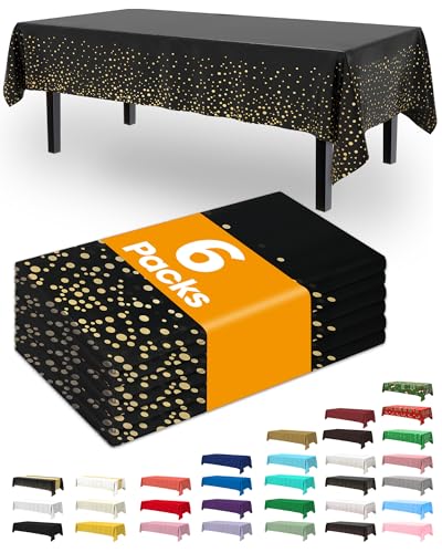Pureegg Plastic Table Cloth Disposable 6 Pack, 54 x 108 Inch, Black Gold - color: Black and Gold, size: 54" X 108" Rectangle