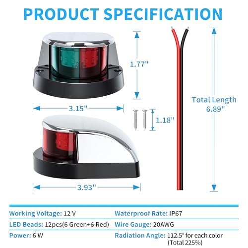 Obcursco Boat Navigation Lights, Red and Green LED Light, Boat Accessories - color: Silver