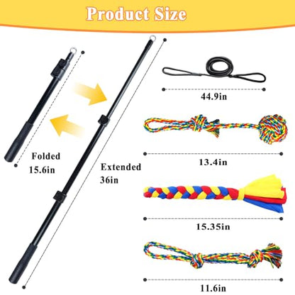 Flirt Pole for Dogs, Heavy Duty Dog Teaser Wand with 3 Replacement Rope - color: yellow