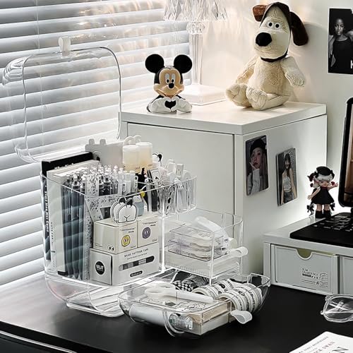 Clear Acrylic Pen Organizer, Desktop Storage Box with Multiple Compartments, Makeup Brush Storage Organizer for Office School Home Supplies
