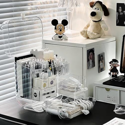 Clear Acrylic Pen Organizer, Desktop Storage Box with Multiple Compartments, Makeup Brush Storage Organizer for Office School Home Supplies