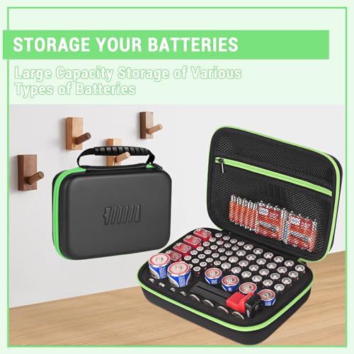 Battery Organizer Storage Case with Tester,69 Slot for AAA AA C D 9V Button - color: 69-Slots (Black-Green)
