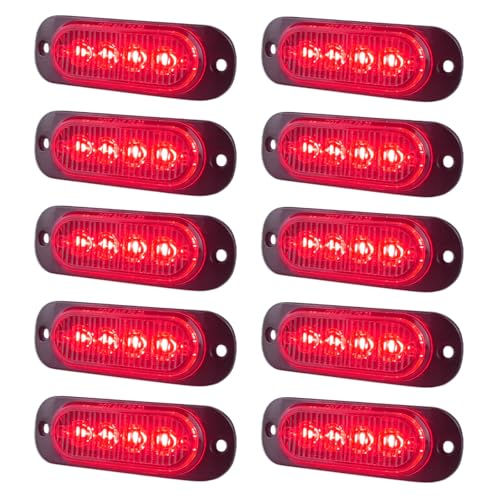 3.4" Red LED Clearance Side Marker Lights Aluminum Housing Surface Mount for Trailer Pickup Truck Tractor Van RV Camper Motorhome,IP67 Waterproof 10Pcs - color: Red