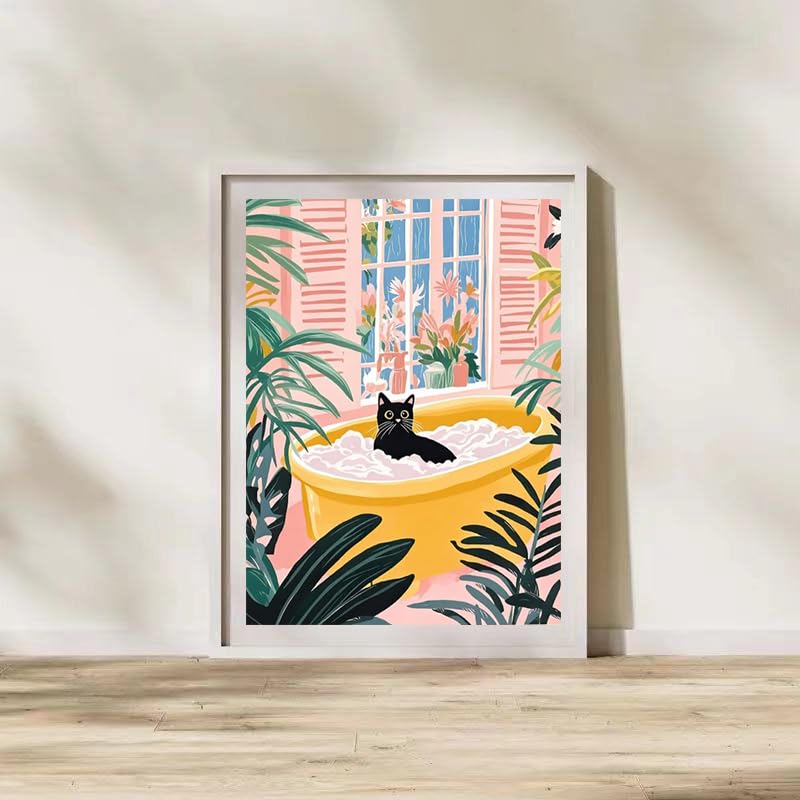ZeeLionArt Diamond Art Kit, Black Cat Bathing Animal, 12 x 16 Inch - color: DP04490