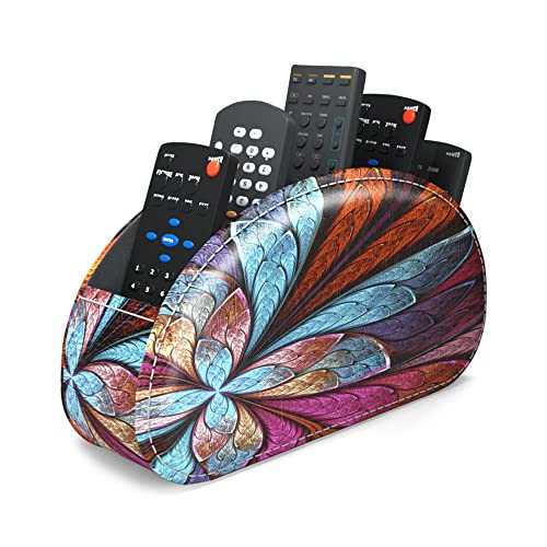 PU Leather Remote Caddy Desktop Organizer with 5 Spacious Compartments for TV Remotes/Media Controllers/Office Supplies (Fractal Flower) - color: Fractal Flower